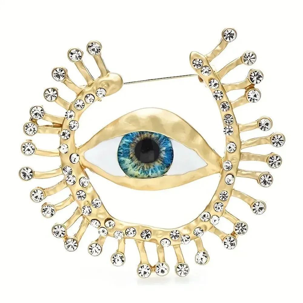 Gold Eye Brooch with Crystals Q674